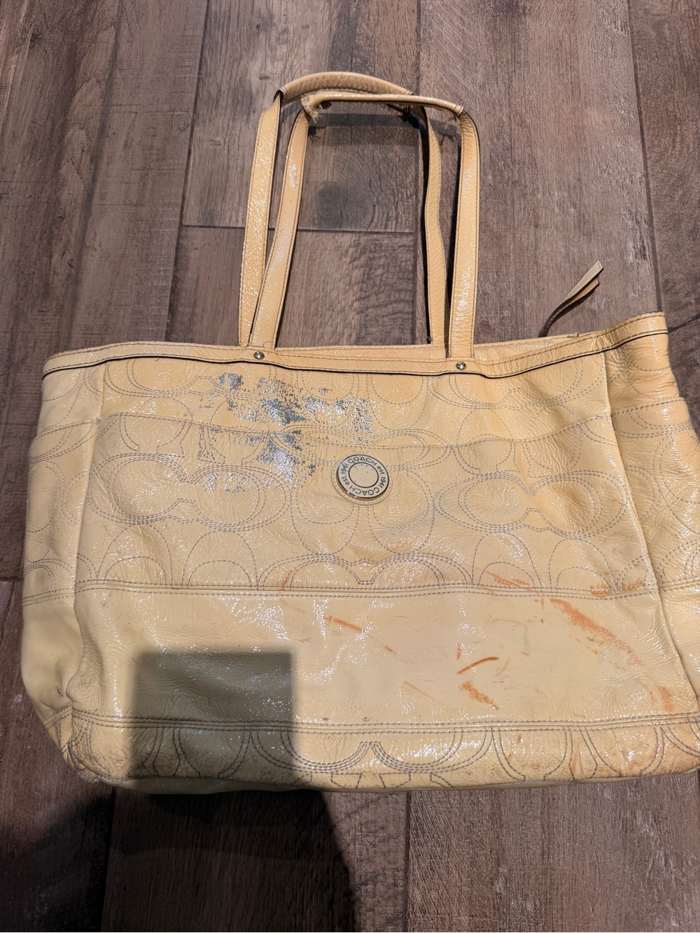 Coach Cream Leather Signature Tote with Medallion